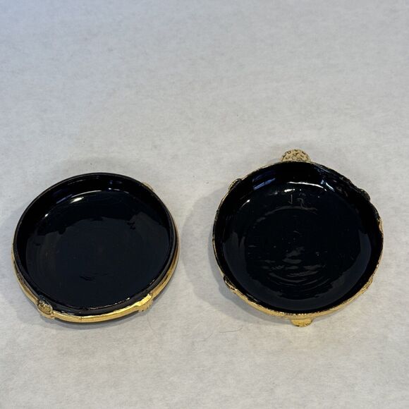 Burmese Shwe Zawa 2 Turtle Lacquerware Trinket Box Container Black Gold Wood - Picture 6 of 16